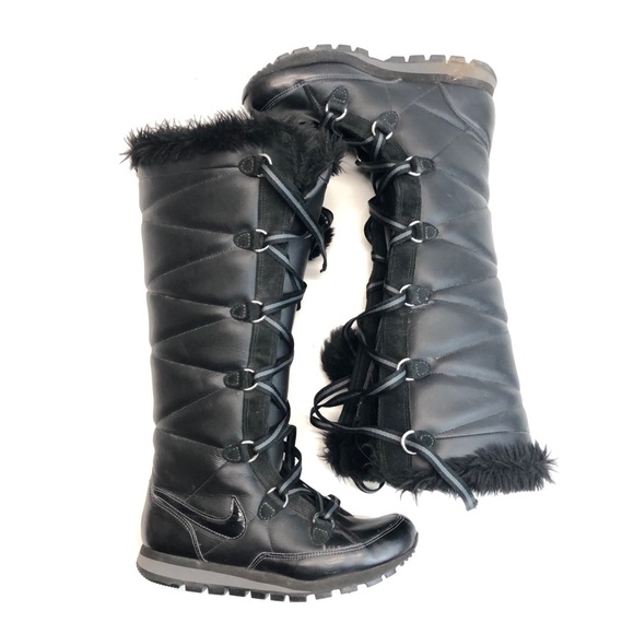 Nike Women's Black Apres Skyhigh Knee High Faux Fur Snow Boots - Picture 3 of 6